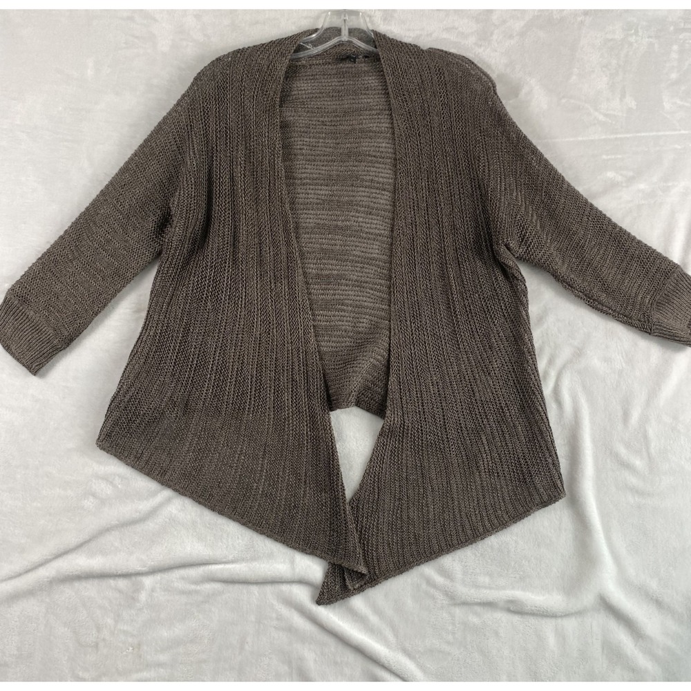 Eileen Fisher Open Knit Cardigan Sweater Sz M Bronze Linen Silk Blend Summer